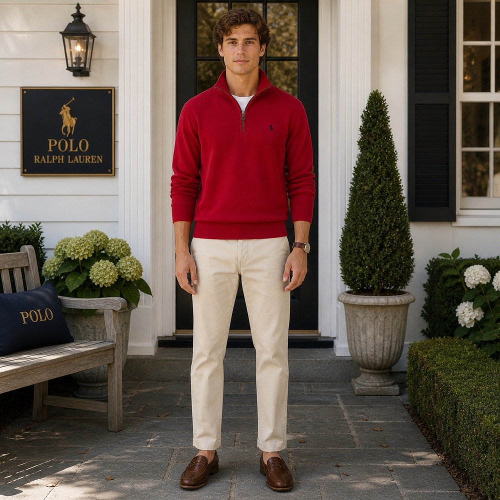 POLO‎ BY RALPH LAUREN Men's Pullover Sweatshirt LARGE 1/4 Zip 100% Cotton Logo